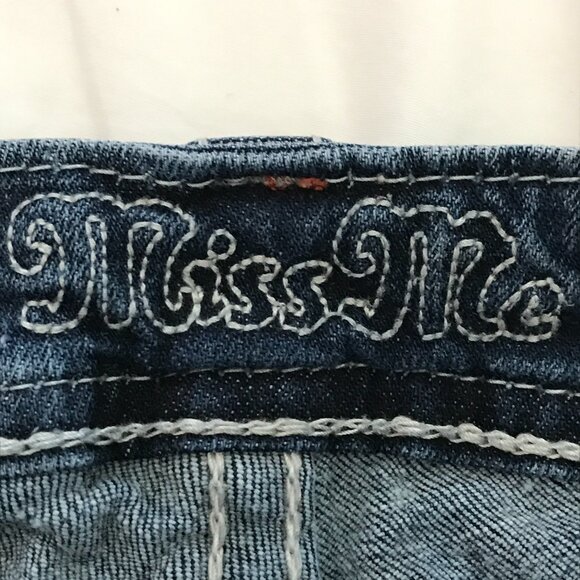 Miss Me Signature Cuffed Skinny Jeans Women 25 Blue Low Rise Aztec Patch Flap - Picture 4 of 16